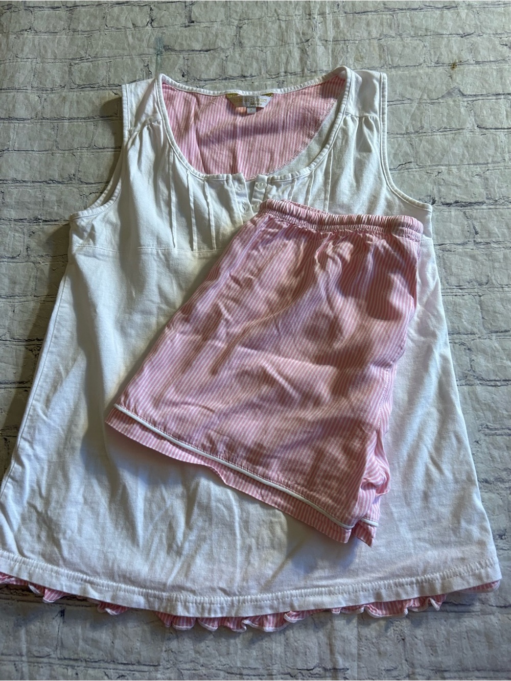 THE ROYAL STANDARD COLLECTION WHITE AND PINK SHORT PJ SET 100% COTTON SIZE SMALL - Picture 9 of 10